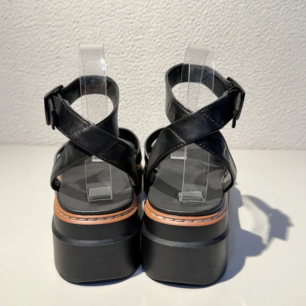 Naturalizer Darry Sandal Women 8M Black Leather Platform Lug Sole Ankle Strap